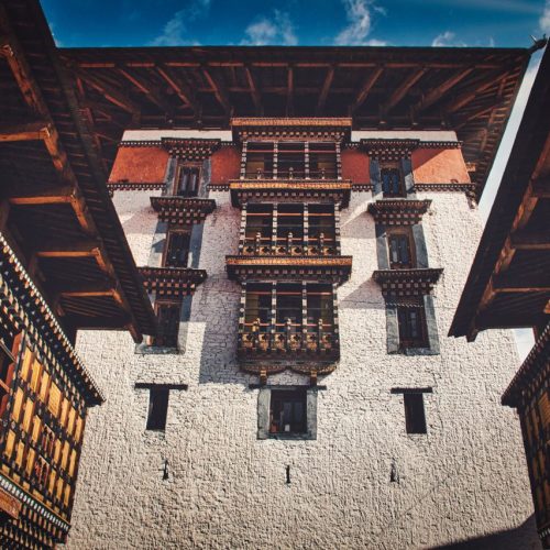 Stunning view of Rinpung Dzong's intricate architecture in Paro, Bhutan.